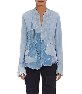 Greg Lauren + Waterfall Linen-Cotton Tuxedo Shirt