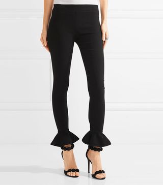 Michael Lo Sordo + Ruffle-Trimmed Ribbed Stretch-Knit Leggings