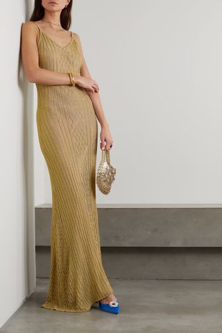 Victoria Beckham + Metallic Ribbed-Knit Maxi Dress