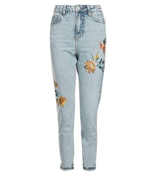 Topshop + Moto Fall Floral Embroidered Mom Jeans