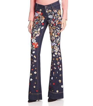 Alice and Olivia + Ryley Embroidered Low Rise Jeans