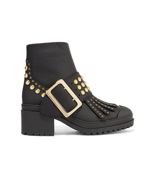 Burberry Prorsum + Studded Coated-Leather Ankle Boots