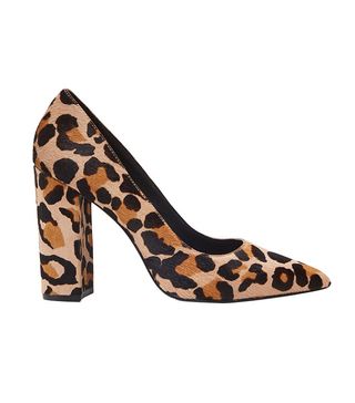 Pour La Victoire + Celina Leopard Print Calf Hair Block Heel Pumps