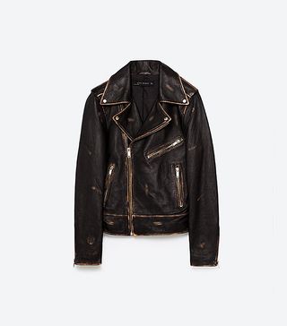 Zara + Distressed Leather Jacket