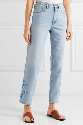M.i.h Jeans + Lou cropped embroidered high-rise flared jeans