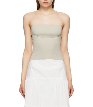 TheOpen Product + Beige Rib Knit Strapless Tank Top