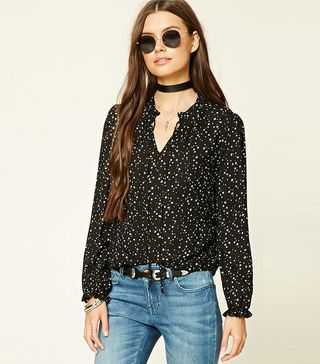 Forever 21 + Tie-Neck Star Print Top