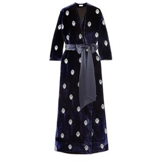 Seren + Exclusive Embroidered Satin-Trimmed Velvet Robe