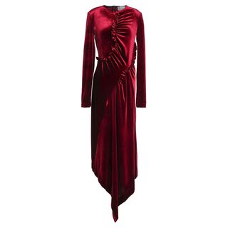 Preen by Thornton Bregazzi + Tegan Asymmetric Ruffle-Trimmed Velvet Midi Dress