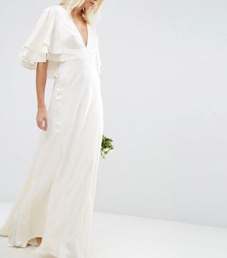 ASOS Bridal + Flutter Sleeve Paneled Maxi Dress