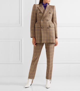 Balenciaga + Hourglass Double-Breasted Checked Wool Blazer