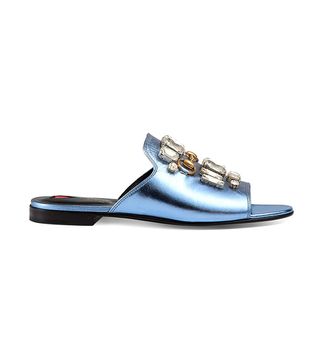 Gucci + Metallic Leather Slide with Crystals