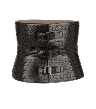 Alaïa + Laser-Cut Glossed-Leather Waist Belt