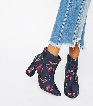 Daisy Street + Floral Heeled Ankle Boots