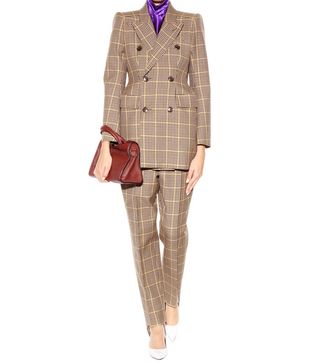Balenciaga + Hourglass Double-Breasted Checked Wool Blazer