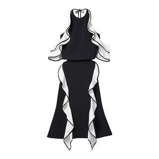 Jonathan Simkhai + Double Ruffle Cold-Shoulder Crepe Dress