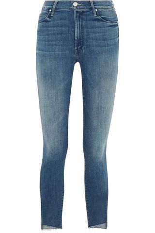 Mother + The Stunner Cropped Frayed Mid-Rise Skinny Jeans
