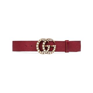 Gucci + Leather Belt with Pearl Double G