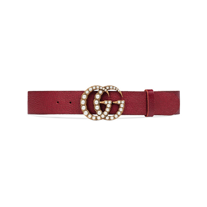 Gucci + Leather Belt with Pearl Double G
