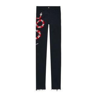 Gucci + Embroidered Stretch Denim Skinny Pant