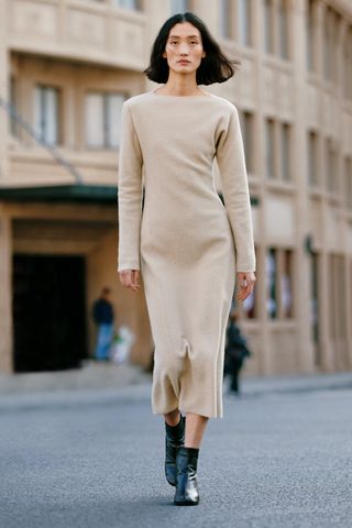 Zara + ZW Collection Bouclé Wool Dress