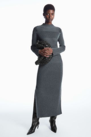 COS + Striped Ribbed-Knit Midi Dress