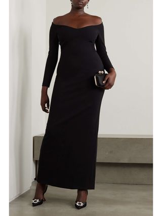 Solace London + Tara Off-The-Shoulder Stretch-Crepe Gown