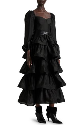 & Other Stories + Tiered Skirt Long Sleeve Midi Dress