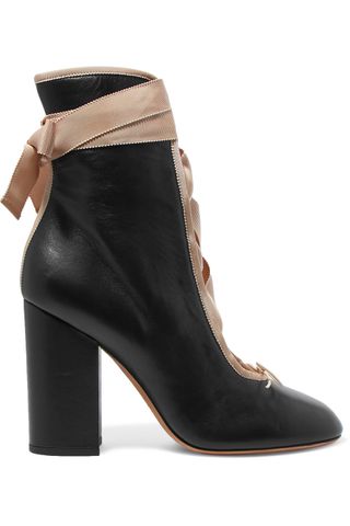 Valentino + Lace-Up Leather Ankle Boots