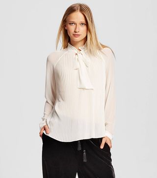 Who What Wear + Micro Pleat Bow Blouse