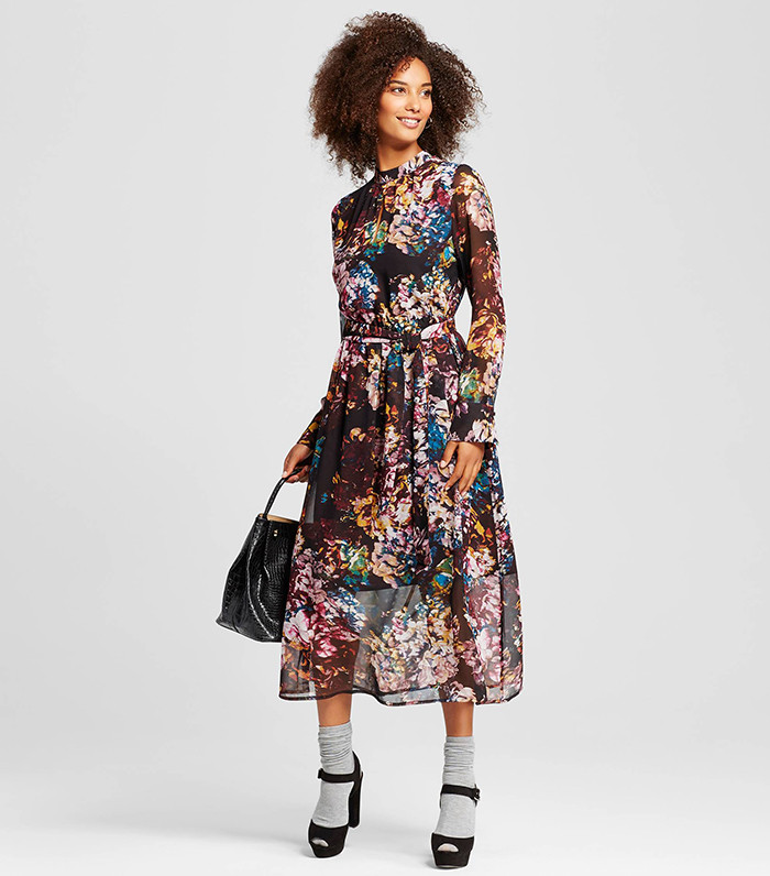 Who What Wear + Printed Midi Dress
