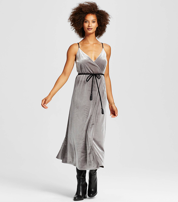 Who What Wear + Velvet Wrap Slip Dress
