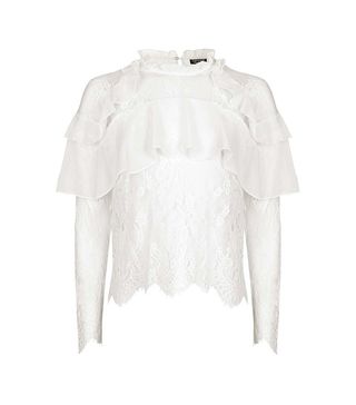 Topshop + Lace Frill Long Sleeve Blouse
