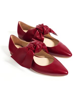 Zara + Flat Leather Shoes With Bow