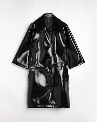 River Island + Black Faux Leather Cape Coat