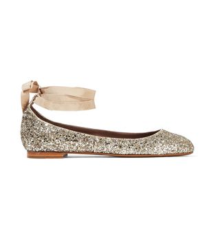 Tabitha Simmons + Daria Lace-Up Glittered Leather Ballet Flats