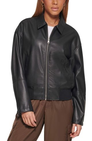 LEevi's + Faux Leather Bomber Jacket