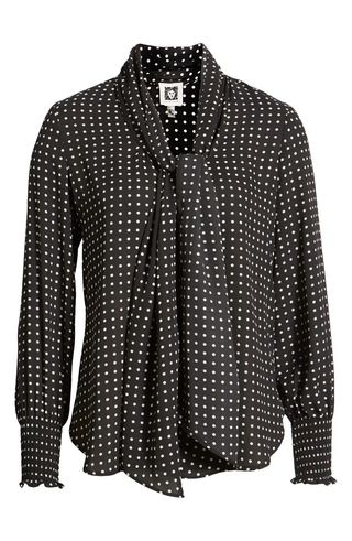 Anne Klein + Crêpe De Chine Tie Neck Blouse