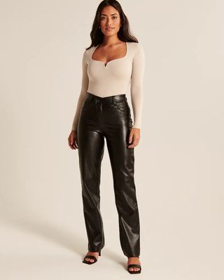 Abercrombie + Fitch + Vegan Leather 90s Straight Pants