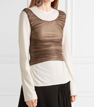 Loewe + Ruched Mesh-Paneled Cotton and Silk-Blend Top