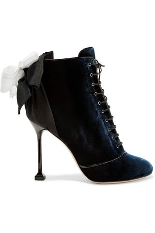 Miu Miu + Bow-Embellished Velvet Ankle Boots