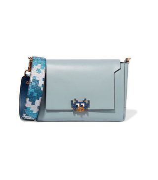 Anya Hindmarch + Bathurst Python-Trimmed Leather Shoulder Bag