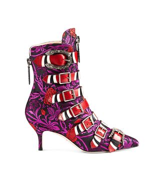 Gucci + Floral Jacquard Buckle Ankle Boot