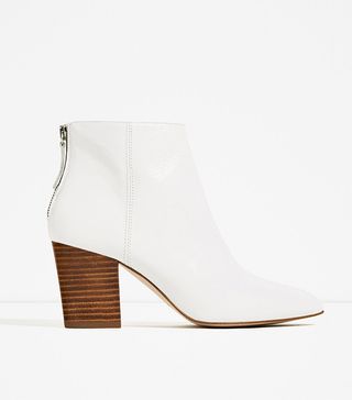 Zara + High Heel Leather Ankle Boots With Zip