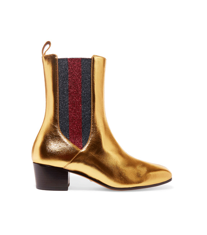 Gucci + Metallic Leather Chelsea Boots