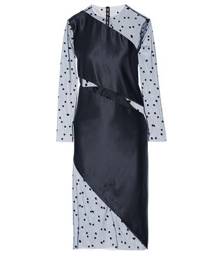 Michelle Mason + Flocked Tulle-Paneled Silk-Charmeuse Dress