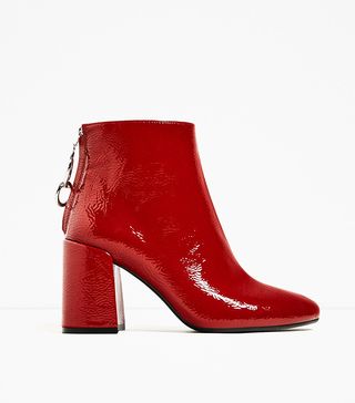 Zara + High Heel Ankle Boots With Metallic Pull Tab