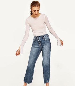 Zara + Mid-Rise Denim Culottes