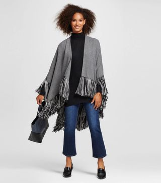Who What Wear + Fringe Poncho Gray