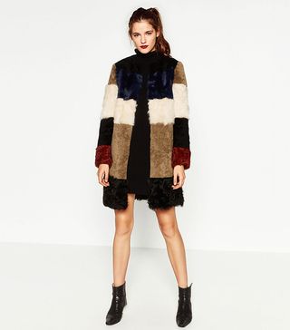 Zara + Leather Patchwork Coat